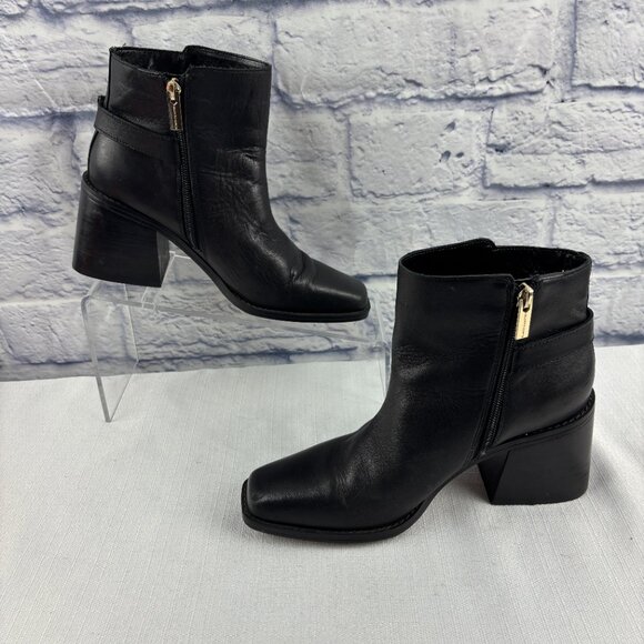 Vince Camuto Women's 8 M Black Leather Sameena Block Heel Side Zip Booties - Picture 5 of 11